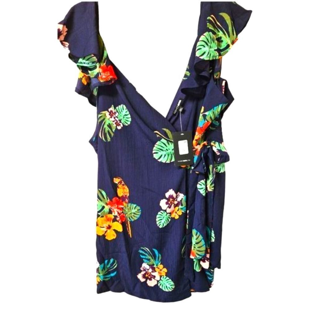 FASHION NOVA VIDETTE Navy Blue Floral Side Tie Romper 3X - Picture 3 of 15